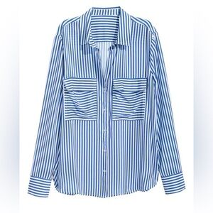 Brand New H&M Blue and White Striped Button-Up Shirt
